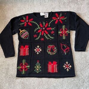Kathie Lee‎ Vintage Ugly Christmas Sweater Embroidered Embellished Size Large